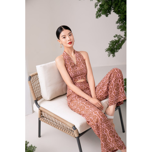 2024夏季新款高級感時尚修身濶腿褲連體衣褲直筒褲吊帶長褲薄款