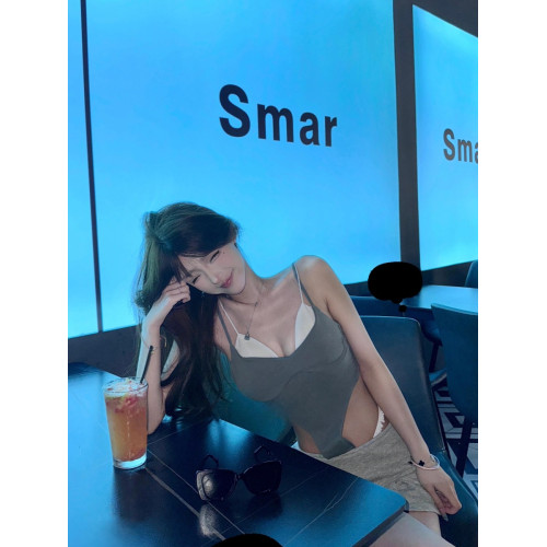 美式辣妹假兩件吊帶背心上衣女2024夏季新款性感修身顯瘦連體衣
