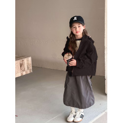 女童韓版休閒寬鬆春秋薄款拉鍊外套兒童純色連帽防曬衣中大童上衣