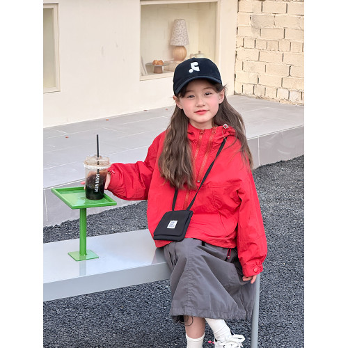 女童韓版休閒寬鬆春秋薄款拉鍊外套兒童純色連帽防曬衣中大童上衣