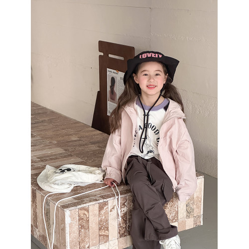 女童韓版休閒寬鬆春秋薄款拉鍊外套兒童純色連帽防曬衣中大童上衣