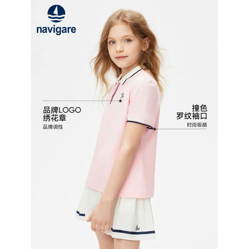 Navigare意大利小帆船女童POLO衫2025年夏季薄款短袖兒童T恤上衣