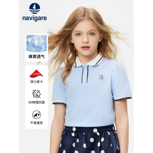 Navigare意大利小帆船女童POLO衫2025年夏季薄款短袖兒童T恤上衣