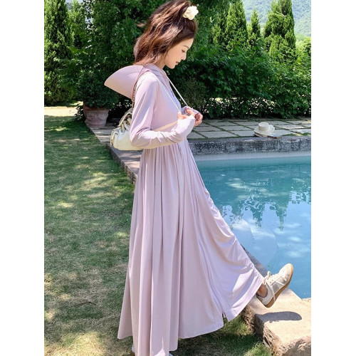 冰絲防曬衣女夏季收腰顯瘦戶外防紫外線防曬服外套全身超長防曬裙