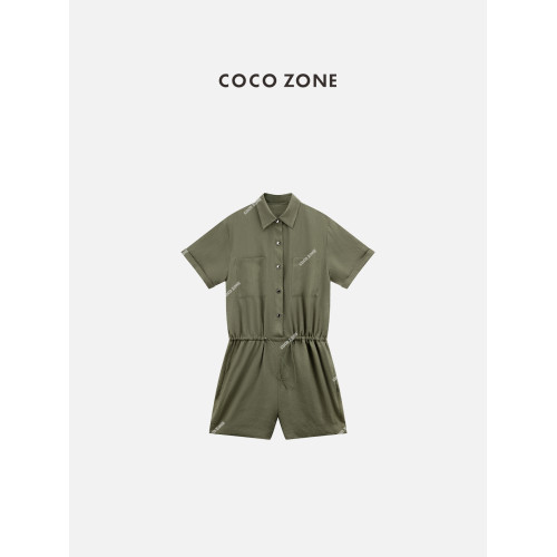 COCO ZONE 劉一一100亞麻2026夏季設計感連體褲氣質繙領連體衣女