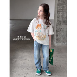 【小奶貓】藍小爸童裝女童親子印花短袖夏季新款兒童休閒圓領短袖