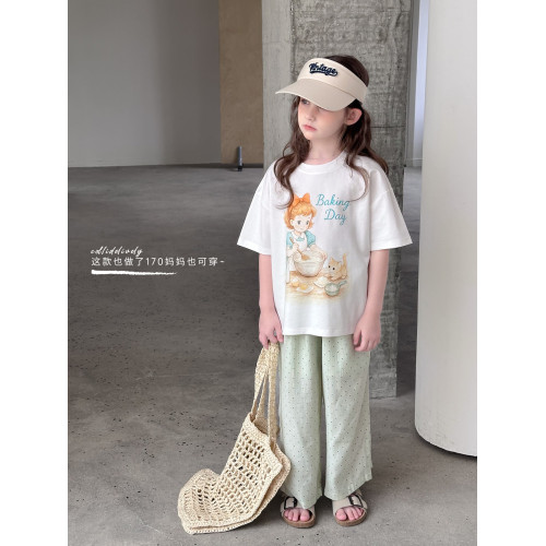 【小奶貓】藍小爸童裝女童親子印花短袖夏季新款兒童休閒圓領短袖