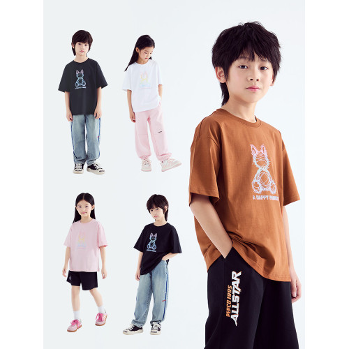 小豬班納童裝2025夏裝新款兒童短袖T恤中大童男童上衣女童親子裝