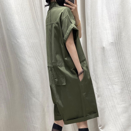 復古時尚工裝連體褲高級感2025夏季薄款氣質寬松大碼休閒連體衣女