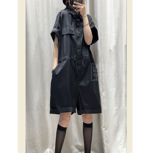 復古時尚工裝連體褲高級感2025夏季薄款氣質寬松大碼休閒連體衣女