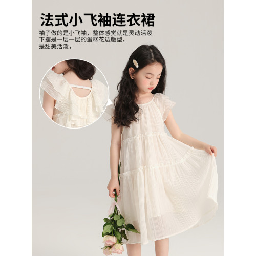 布丁哈魯童裝夏裝女童紅色裙子2025夏季新款兒童法式公主裙連衣裙