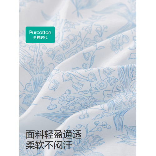 全棉時代女童連衣裙夏裝新款小女孩短袖裙子滿印鈴蘭兒童裙子