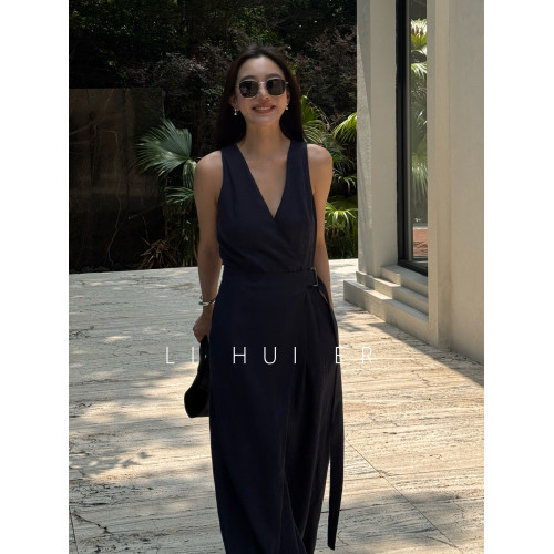 LiHuiEr李慧兒【加州來信】設計感亞麻連體褲女極簡高級感連體衣
