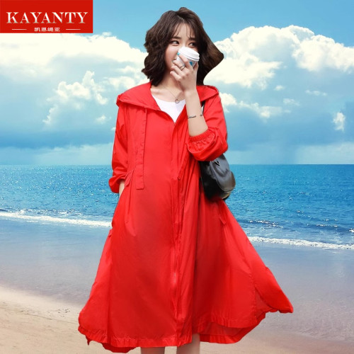 KAYANTY防曬衣風衣外套女夏季中長款2025海邊旅遊透氣防曬服罩衫