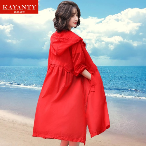 KAYANTY防曬衣風衣外套女夏季中長款2025海邊旅遊透氣防曬服罩衫