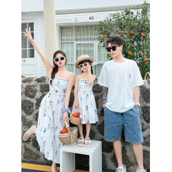 海邊度假親子裝母女裝北京雲南草原旅遊穿搭一家三口夏白色連衣裙