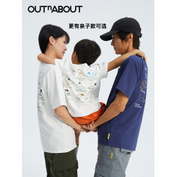 OUTnABOUT兒童觀鳥印花短袖T恤2024夏季新款男女童寬松親子裝上衣