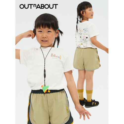 OUTnABOUT兒童觀鳥印花短袖T恤2024夏季新款男女童寬松親子裝上衣