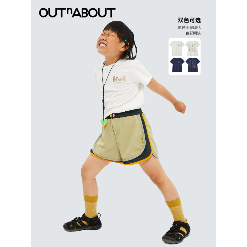 OUTnABOUT兒童觀鳥印花短袖T恤2024夏季新款男女童寬松親子裝上衣