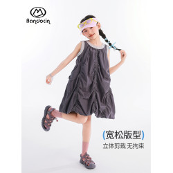 半度閒女童夏季褶皺連衣裙夏季薄款透氣2025新款兒童寬松運動裙子