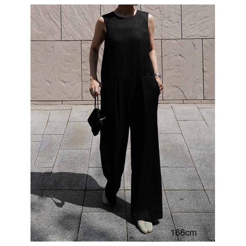 春夏日系設計感通勤OL簡約休閒後深V露背連體褲西裝連體衣長褲女