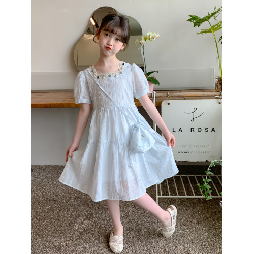英國Next Svip藍色裙子女童連衣裙夏薄款2025新款童裝女孩超好看