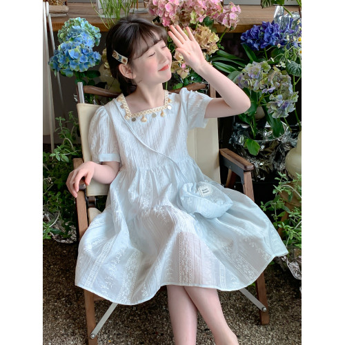 英國Next Svip藍色裙子女童連衣裙夏薄款2025新款童裝女孩超好看