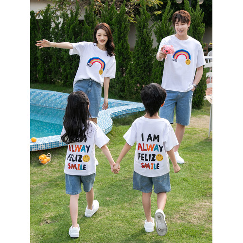 親子裝夏一家三口四口2025新款潮母女裝t恤套裝夏季高級洋氣母子