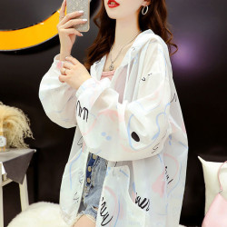 印花防曬衣女夏季新款韓版百搭洋氣防紫外線透氣連帽防曬服薄外套