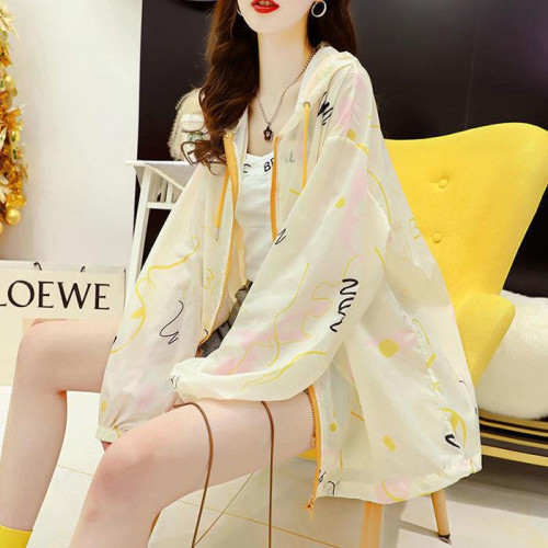 印花防曬衣女夏季新款韓版百搭洋氣防紫外線透氣連帽防曬服薄外套