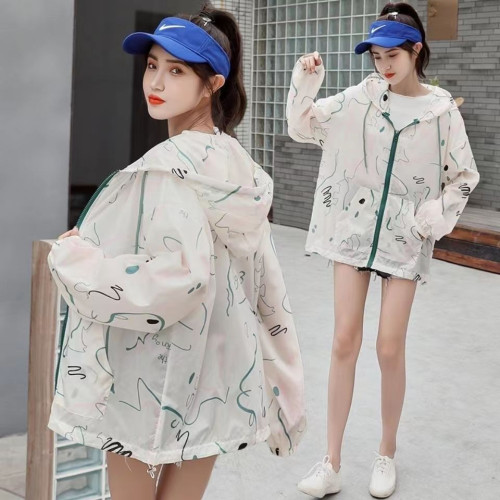 印花防曬衣女夏季新款韓版百搭洋氣防紫外線透氣連帽防曬服薄外套