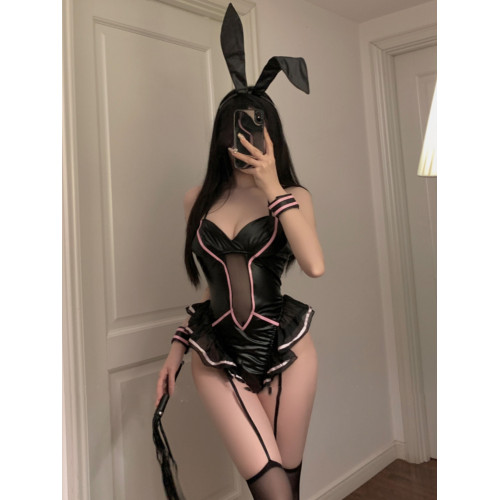 丸川喵 漆皮兔女郎cos服純欲火辣角色扮演製服情卻吊帶連體衣