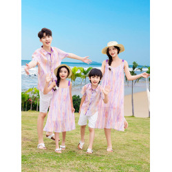 親子裝夏裝一家三口四口POLO海邊度假裝2025新款洋氣母女裝沙灘裙