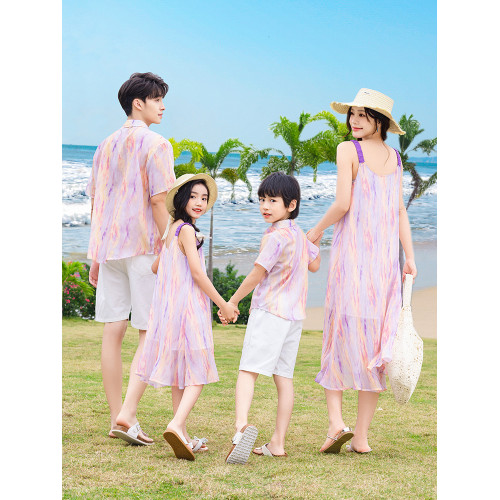 親子裝夏裝一家三口四口POLO海邊度假裝2025新款洋氣母女裝沙灘裙