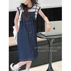 孫小美kids 假兩件女童牛仔連衣裙2025新款夏裝兒童無袖裙子時髦