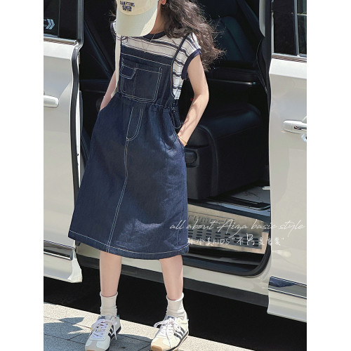 孫小美kids 假兩件女童牛仔連衣裙2025新款夏裝兒童無袖裙子時髦