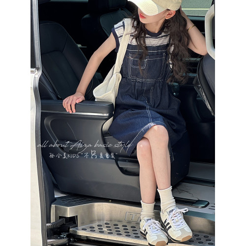 孫小美kids 假兩件女童牛仔連衣裙2025新款夏裝兒童無袖裙子時髦