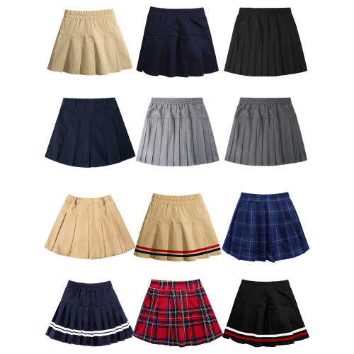 兒童百褶裙女童黑色半身裙小學生卡其色校服裙子中大童演出服短裙