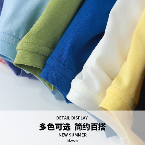 兒童純棉t恤寶寶冰瓷棉純色短袖一家四口夏裝爸爸媽媽親子裝上衣