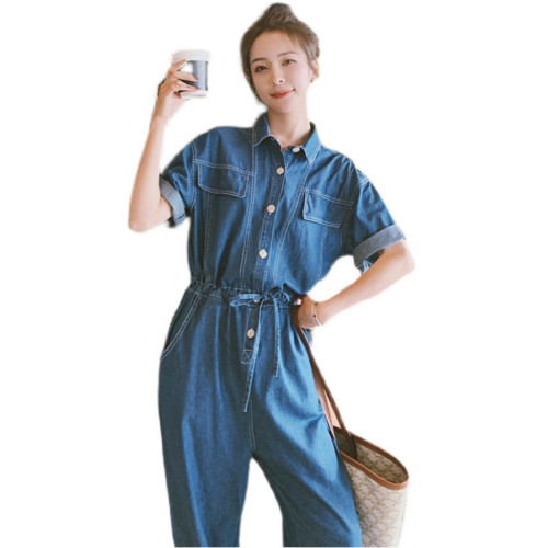 牛仔工裝連體褲女長款夏季2025新款小個子連體衣套裝氣質薄連身褲