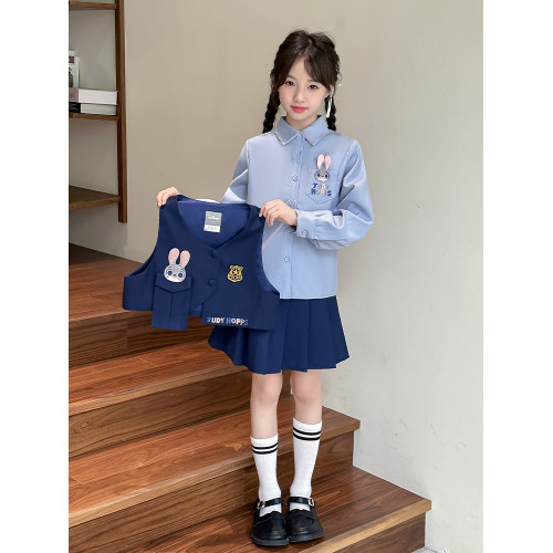 女童JK製服套裝學院風百褶裙春夏2025新款兒童兔子硃迪警官三件套