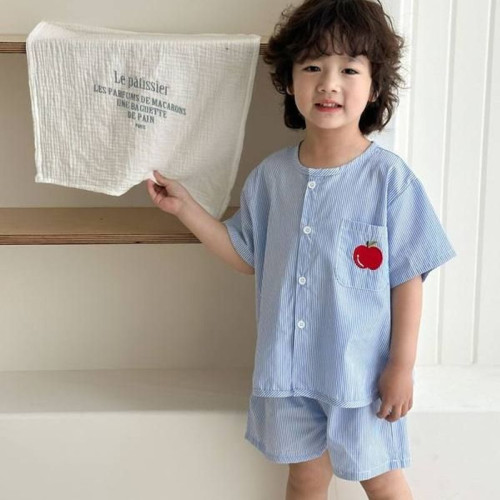 兄妹裝兒童夏季純棉開衫姐弟裝圓領襯衫親子裝兩件套韓版短袖套裝