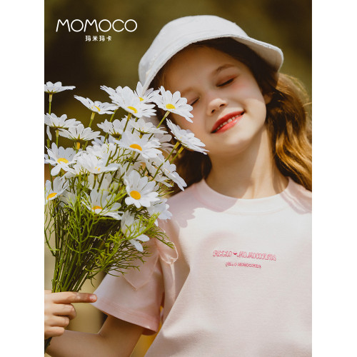 MOMOCO/瑪米瑪卡女童短袖t恤2025夏季新款兒童網紗甜美花邊袖上衣