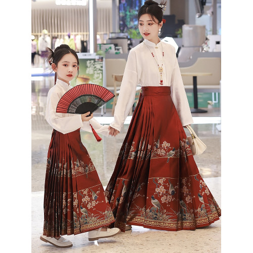 2025新品馬面裙母女親子裝兒童古風漢服新款妝花學生裙套裝國風裙