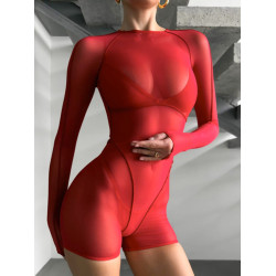 Sexy mesh printed see through jumpsuit性感網紗印花透視連體衣