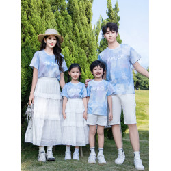 洋氣親子裝一家三口四口2025夏季新款唯美蛋糕母女裙休閒T恤套裝
