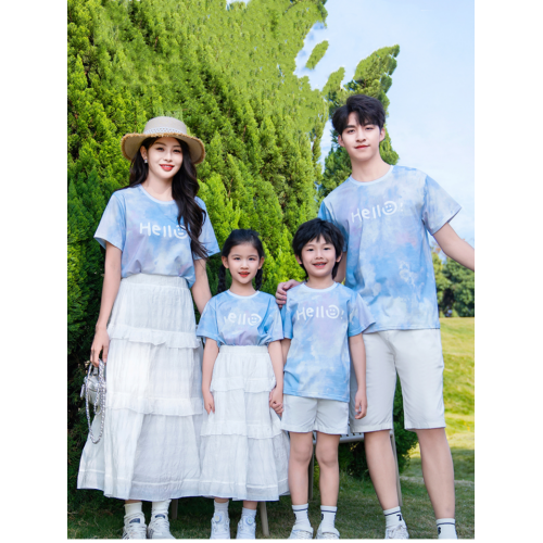 洋氣親子裝一家三口四口2025夏季新款唯美蛋糕母女裙休閒T恤套裝