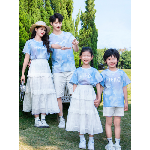 洋氣親子裝一家三口四口2025夏季新款唯美蛋糕母女裙休閒T恤套裝