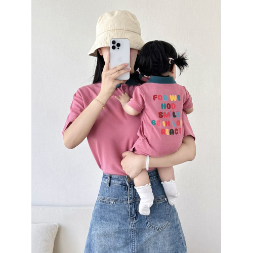 親子裝一家三口百天周嵗宴小月齡連體衣高級感母女母子全家裝短袖