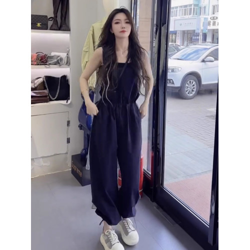 時尚背帶褲2025夏季抽繩洋氣顯瘦連體衣減齡連體歐貨褲直筒女新款